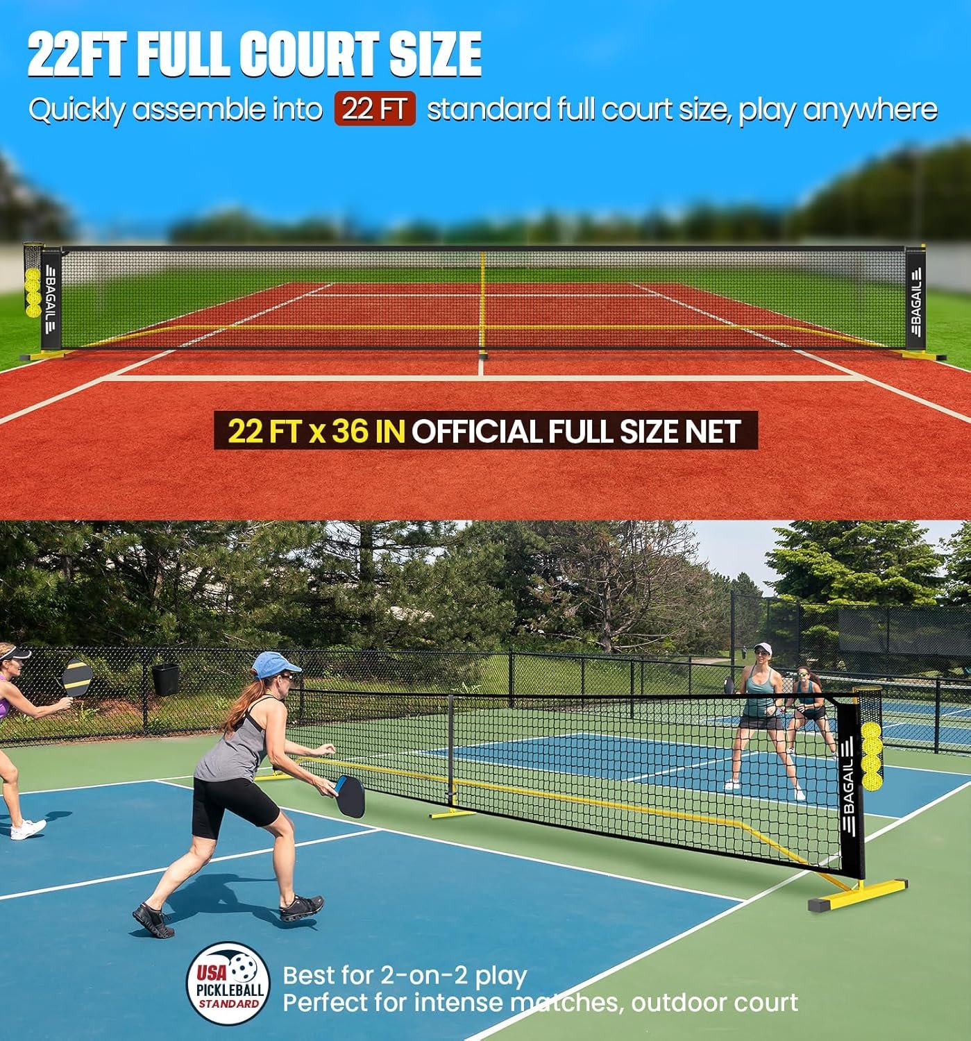 BAGAIL Portable Pickleball Net Set