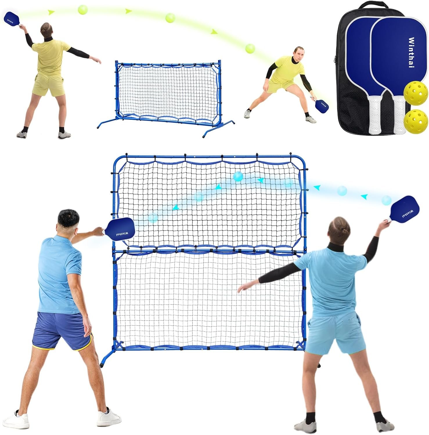 Pickleball Practice Net Portable, 5.8FT Adjustable Bounce Back Angle Mini Rebounder Net For Dinks Volleys Control, Pickle Ball Trainer For Outdoor Driveway Backyard And Indoor Garage