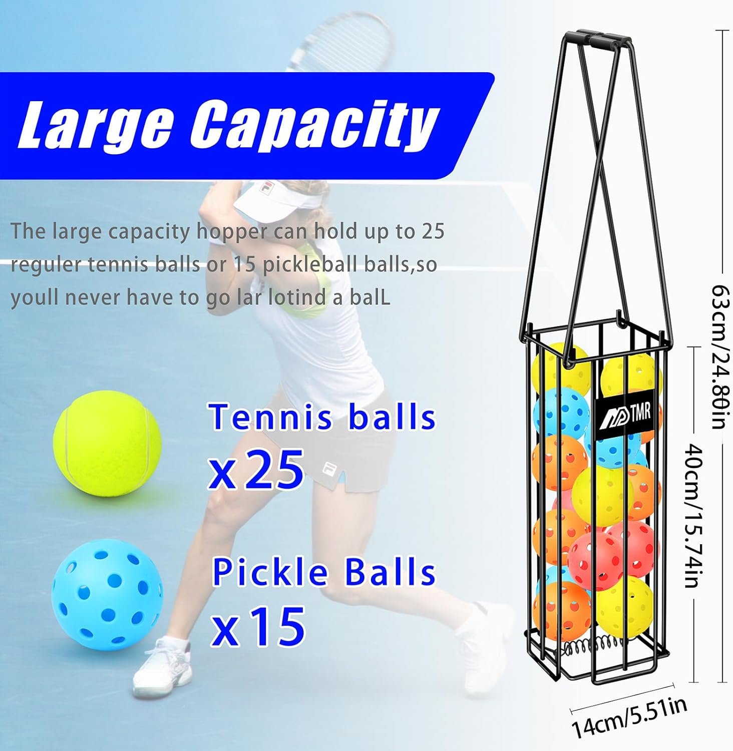 Get Out! Portable Tennis Ball Hopper - 150 Ball Capacity Cart With Wheels For Sports Practice