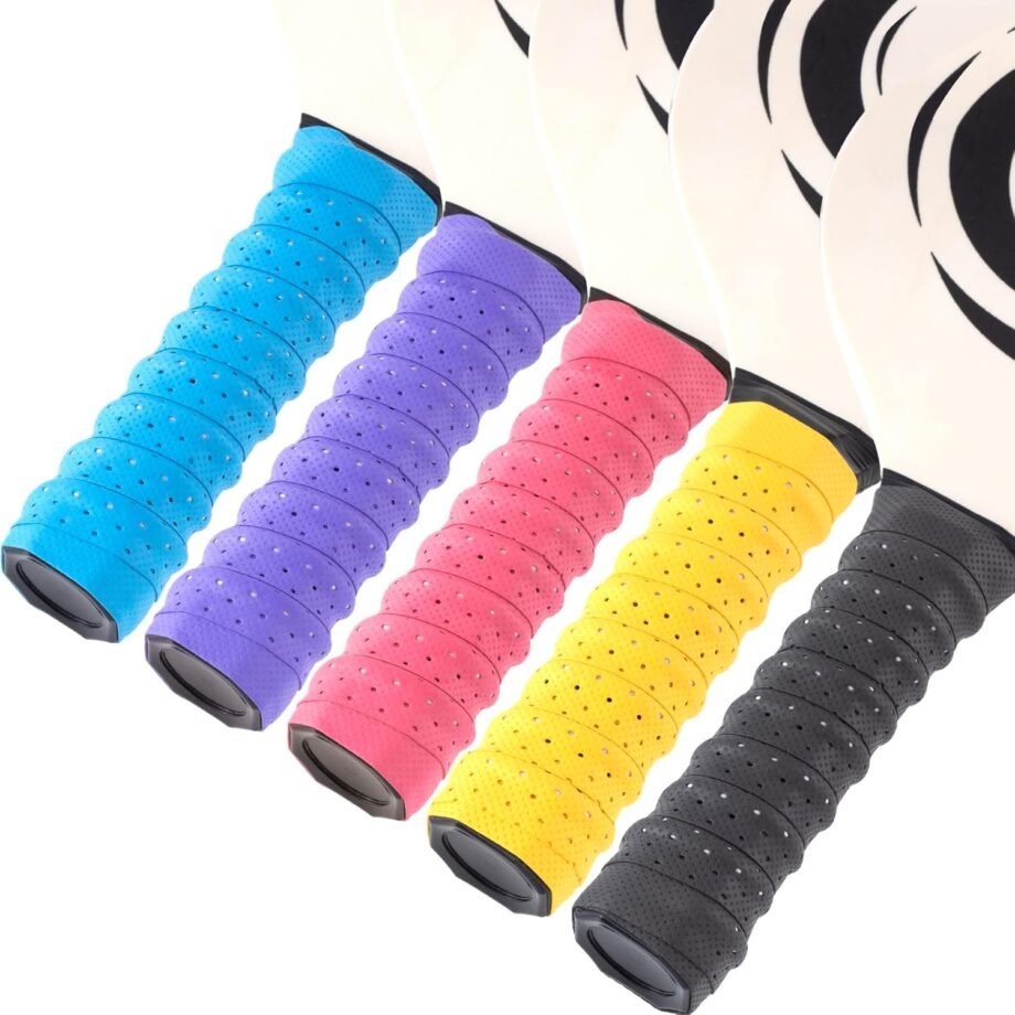 Gripping Greatness: A Colorful Review of the 5 Pack Anti-Slip Perforated Pickleball Paddle Racket Grip Tape!