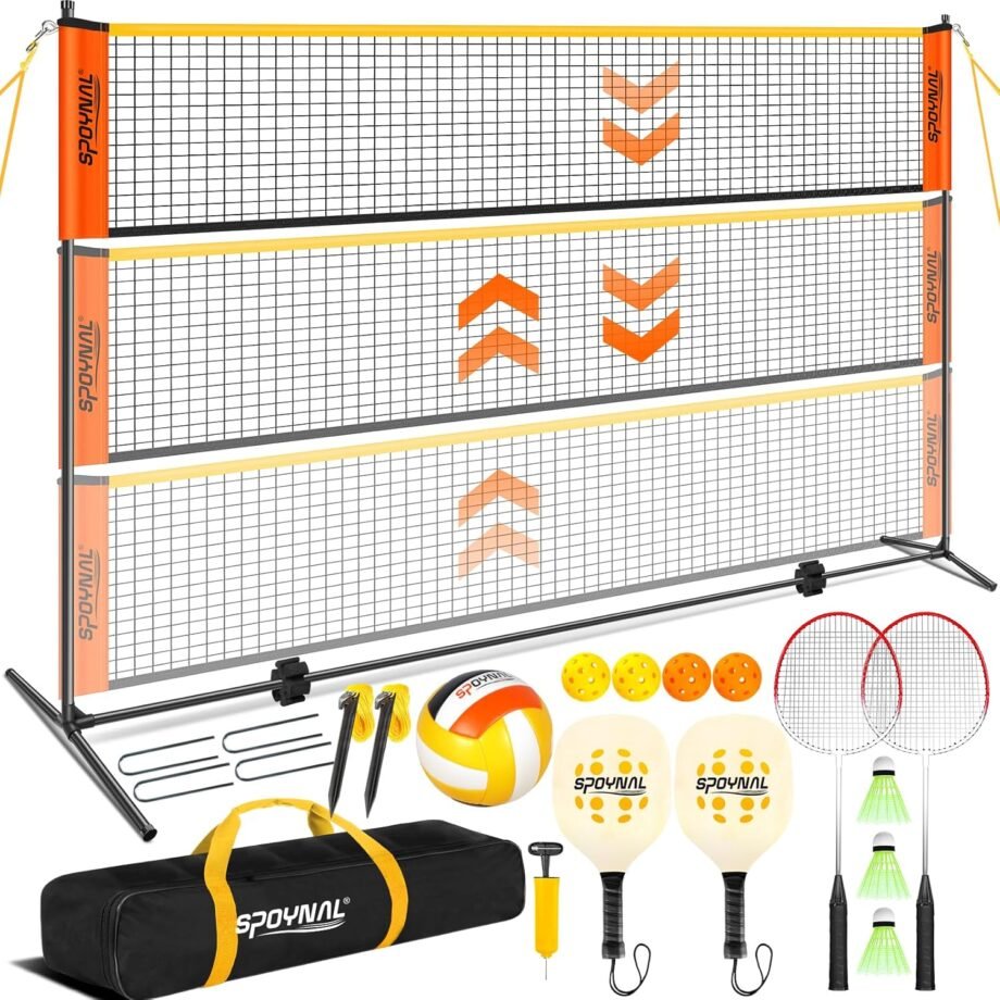 Net Gains: The Ultimate 3-in-1 Adjustable Height Fun for Volleyball, Badminton, and Pickleball!