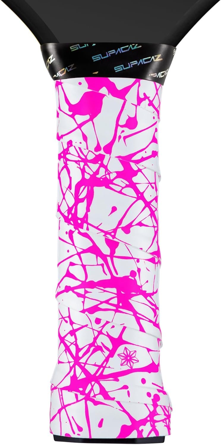 Get Your Grip on Style with Supacaz Super Sticky Kush Pickleball Overgrip - Splat Neon Pink 3pk!